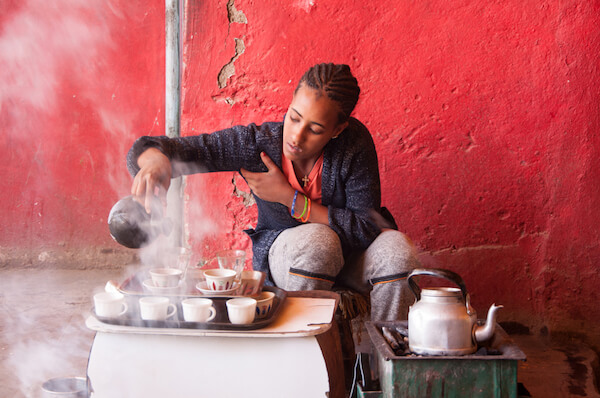 Afar woman brewing coffee in Ethiopia