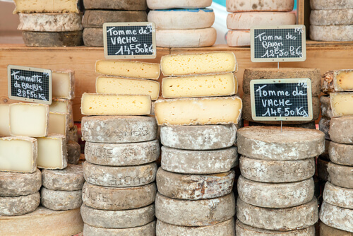 Food in France: French cheese sold at the Market