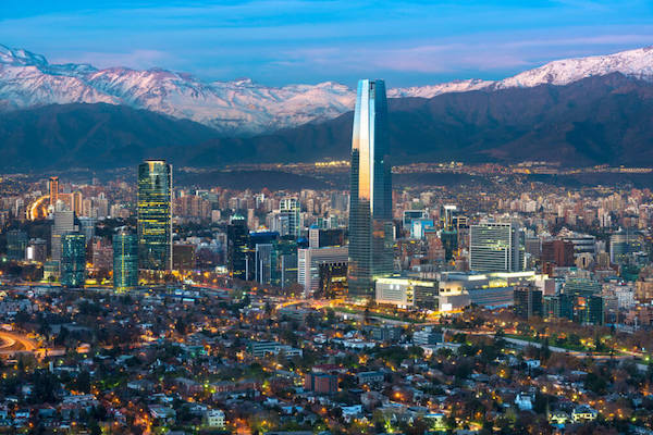 Santiago de Chile at sunset - capital city of Chile