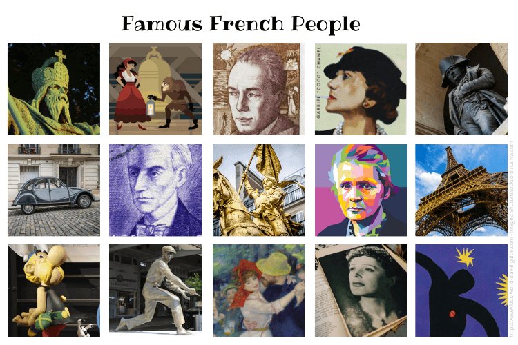 Famous French People collage by Kids World Travel Guide: images by shutterstock