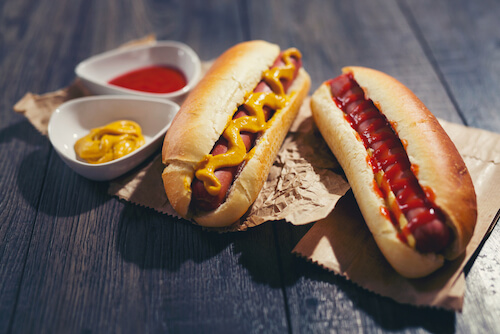 Hotdogs with ketchup and mustard