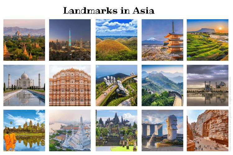Landmarks in Asia - images from shutterstock.com
