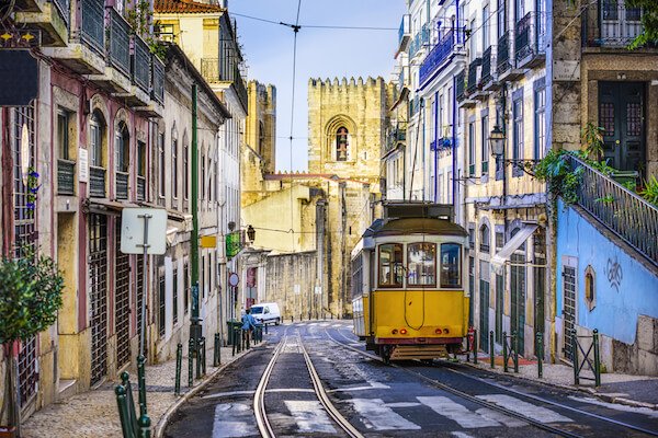 Portugal attraction: Yellow tram in the Lisbon streets